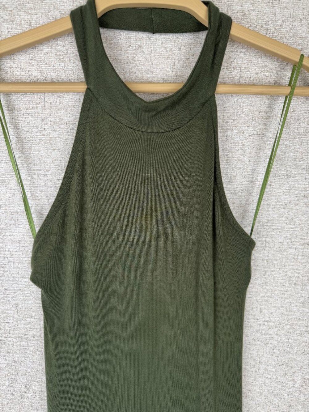 Silence + Noise Olive Green Mock Neck Halter Midi Dress Open Back Bodycon Small - Picture 2 of 7